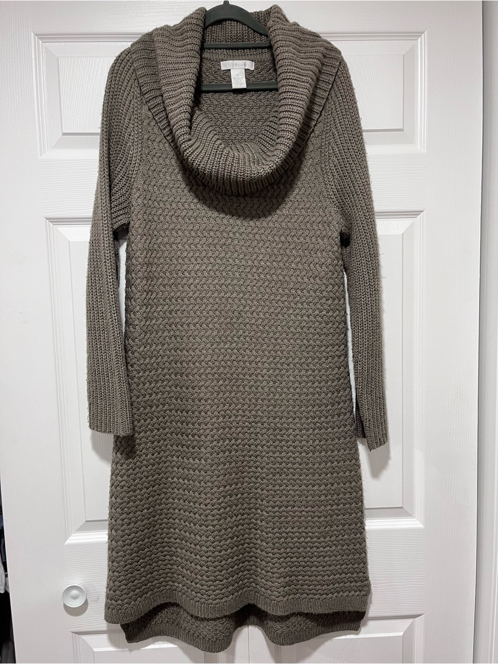 Design History Taupe Cowl Neck Knit Sweater Dress